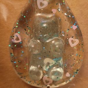 Clear glittery heart bear pendant necklace